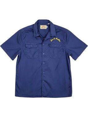 Deus Ex Machina Fleetwood Shirt L Navy Blue Short Sleeve Embroidered Work Shirt